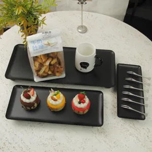 Modern minimalist black rectangular ceramic tray set for hotel restaurant dessert display