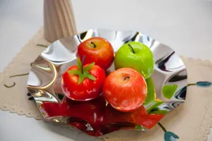 Plateau de fruits en acier inoxydable style européen plat à dessert ondulé buffet