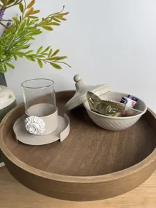Middle Eastern style iron snack bowl with lid and decorative white flower coaster set