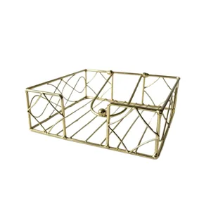 Gold iron napkin holder, modern metal desktop tissue storage basket for restaurant and table.
