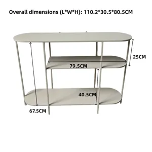 Schéma dimensionnel détaillé pour l'étagère de rangement en métal beige à 3 niveaux