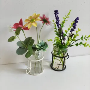 Modern Iron Art Glass Vase Creative Cup Holder Shape Hydroponic Planter Stand Romantic Candle Holder Home Desktop Ornament Decor