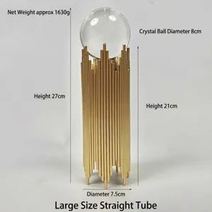 Luxury gold iron crystal ball ornament with dimension details, 27cm height for home decor