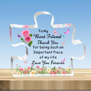 Decoratieve acryl puzzelstuk plaat voor beste vriend met bloemen en vlinders