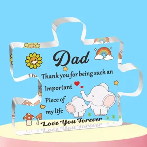 Puzzelvormige acryl plaquette met Dad tekst en schattige olifant illustratie