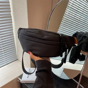Women Oxford Cloth Chest Bag Fashion Korean Sporty Waist Bag With Wide Shoulder Strap Solid Color Crossbody Fanny Pack