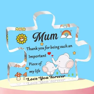 Acryl puzzelbord voor mama met een hartelijke boodschap en schattige olifant illustratie