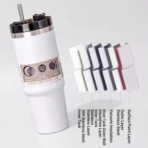 White 304 stainless steel insulated tumbler with straw and 3-way versatile lid for car.