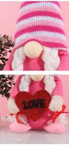 Nahaufnahme eines rosa Valentinstag-Wichtels mit glitzerndem Herz und LOVE-Schriftzug