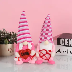 Valentinstag Gnom Plüsch Amor Herz Paar Puppe Rosa Streifen Kariert Hut Gesichtslos Rudolf Puppe Tischdeko Valentinsgeschenk Deko