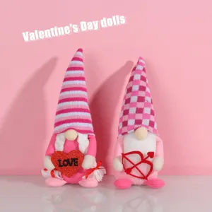 Süßes Paar rosa Valentinstag-Zwerge mit glitzerndem Herz und Amorbogen-Geschenk