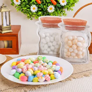 Colorful spotted foam Easter eggs with jar-shaped packaging bags for party decorations.