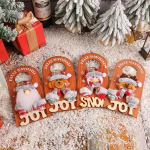 Christmas Door Handle Hanger Cartoon Santa Snowman Reindeer Bear Wooden Sign Pendant Festive Home Door Decoration