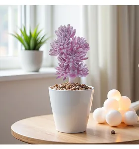 Planta suculenta artificial púrpura en maceta blanca para decoración de mesa hogar