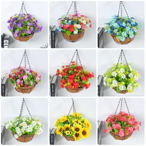 Cesto Sospeso di Fiori Artificiali Primaverili Decorazione Margherita Girasole Cesto in Ferro Seta Con Fodera in Cocco