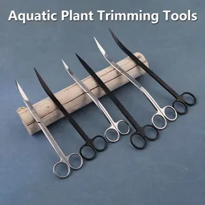 Professional Stainless Steel Aquarium Scissors Aquatic Plant Trimming Tools For Fish Tank Landscaping Straight Curved Wave Scissors Black Silver