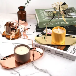 Rotary candle holder set with metal tray and rotating spinner for romantic home decor.