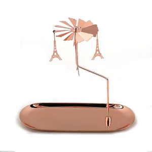 Rose Gold Stainless Steel Rotating Candle Holder Carousel Tray Aromatherapy Decor Tray