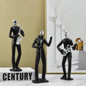 Adorno de Figura de Resina Abstracta Minimalista Nórdica Escultura de Músico Atleta Negro Plata para Decoración de Sala Oficina