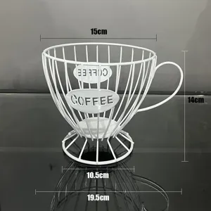 Weißer Kaffeekapselhalter in Tassenform aus Eisen, Maße: 14 cm Höhe, 15 cm Breite