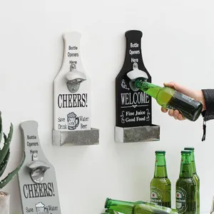 Abridor de Botellas de Pared Vintage de Madera Con Abridor de Aleación de Zinc y Recogedor de Tapones para Bar Restaurante Cocina Hogar