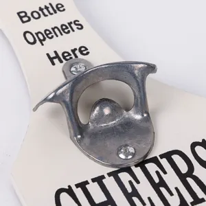 Abrebotellas de madera vintage para pared con texto Cheers para decoración de hogar