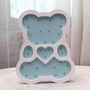 Nordic style wooden bear shaped LED night light with heart detail for kids bedroom decor