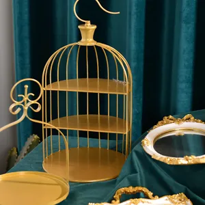 3-tier golden birdcage dessert stand, elegant iron cake rack for wedding and party decor