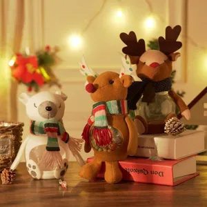 Set of decorative Christmas reindeer and polar bear plush candy jars for holiday gifts