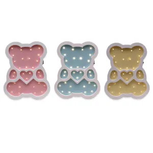 Creative cartoon wooden bear LED marquee night lights for children bedroom wall decor