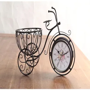 Vintage Eisen Kunst Fahrrad Blumenkorb Uhr Tisch dekorative Ornament Schreibtisch