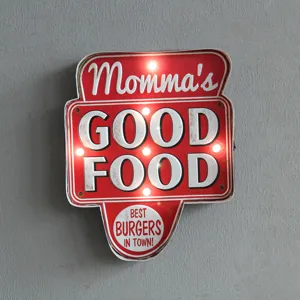 Amerikanisches Vintage LED Metall-Wandschild mit „Good Food“-Schriftzug