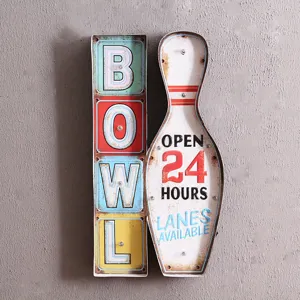 Vintage Industrial Bowling LED Tin Wall Sign Retro Metal Bowling Pin BOWL Letters Light Plaque For Bar Cafe Home Wall Decoration
