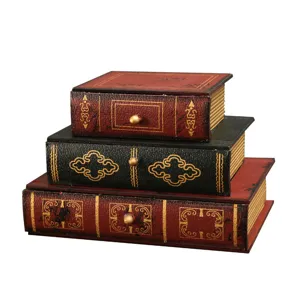 Coffret de rangement à bijoux vintage en bois en forme de livre pour coiffeuse