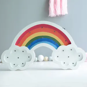 Handcrafted Nordic style wooden rainbow LED night light for cozy kids room decoration