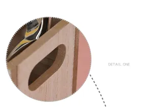 Macro detail of natural wood texture and cutout handle on a cutlery organizer