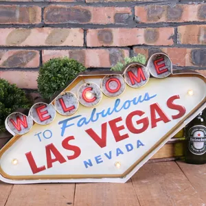 Industrielles Vintage Metallschild Las Vegas mit Beleuchtung für Wanddekoration im Pub