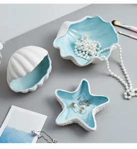 Vassoi per gioielli in ceramica blu a forma di conchiglia e stella marina di lusso