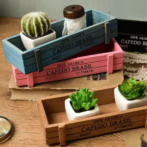 Vintage Zakka ορθογώνιες ξύλινες γλάστρες για παχύφυτα σε πολλά διαφορετικά χρώματα