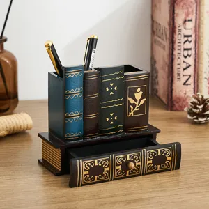 Porte-stylo vintage en forme de livre de style européen avec tiroir de rangement
