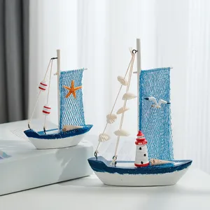 Holz-Segelbootmodelle im mediterranen Stil für Wohndeko und Fotografie-Requisiten