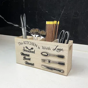 European Vintage Wooden Cutlery Box Kitchen Utensil Organizer Multi Compartment MDF Knife Fork Spoon Holder Home Decor