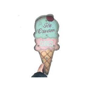 Enseigne murale LED vintage en forme de cône glacé pour café et bar
