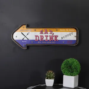 Enseigne murale LED vintage en fer en forme de flèche pour cuisine et buffet