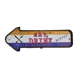 Enseigne LED rétro américaine en fer avec motif Eat Drink Buffet pour décoration