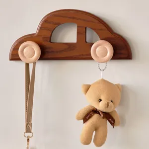 Cute wooden car-shaped wall hook for nursery and kids' room organization and decor