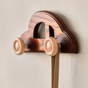 Handcrafted wooden car-shaped wall hook for kids room decor, decorative clothes hanger