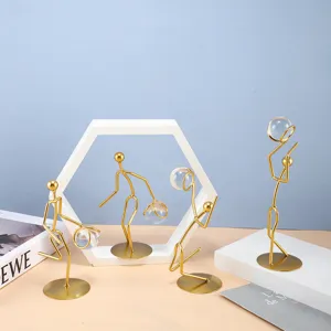 Luxury iron basketball player figurines with crystal balls for home and office decor