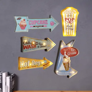 Vintage Amerikanische LED-Wandschilder aus Eisen für Retro-Bar- und Café-Dekoration