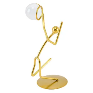 Creative ironwork basketball player figurine with crystal ball for modern room decor